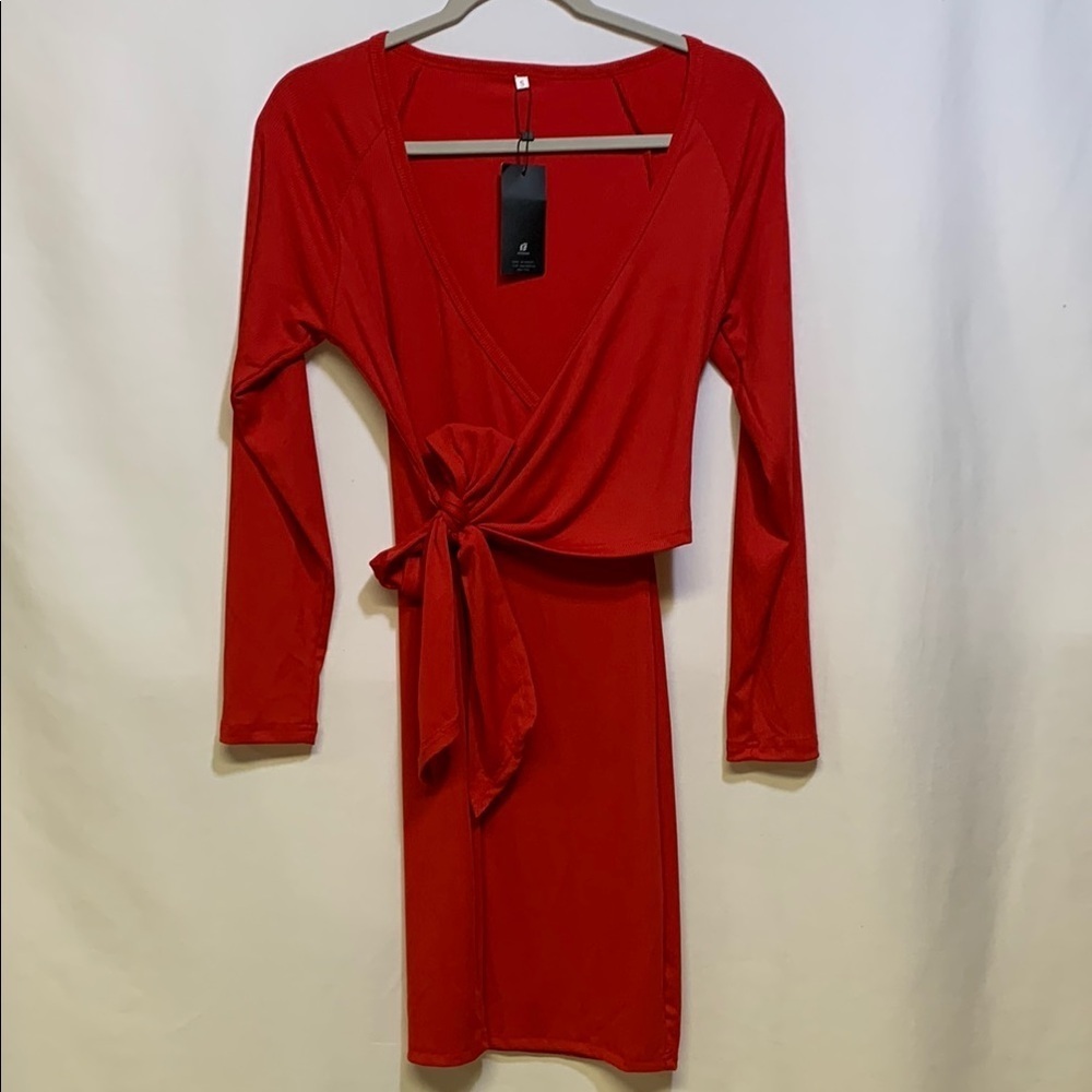 Vibrant Red Long Sleeve Dress